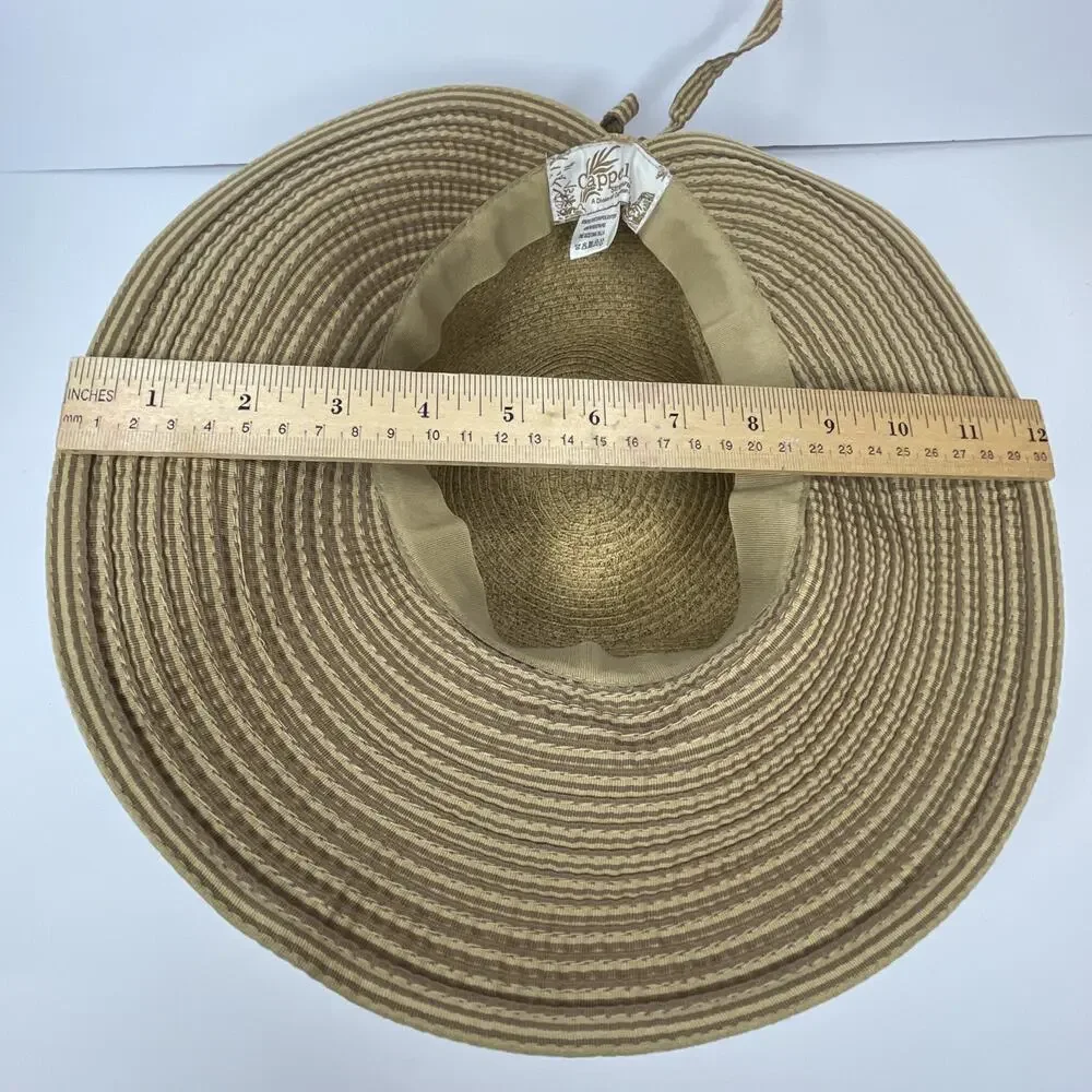 CAPPELLI Strawworld Women's Straw HAT with Striped Fabric Ribbon Detail BEIGE